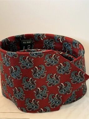 CRISTIAN DIOR TIE SILK RED BLUE PARSLEY ITALIAN DESIGNER